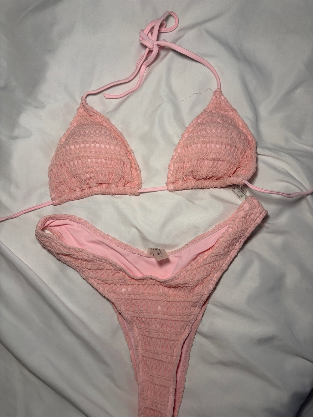 SHEIN Light Pink Crochet Bikini Set